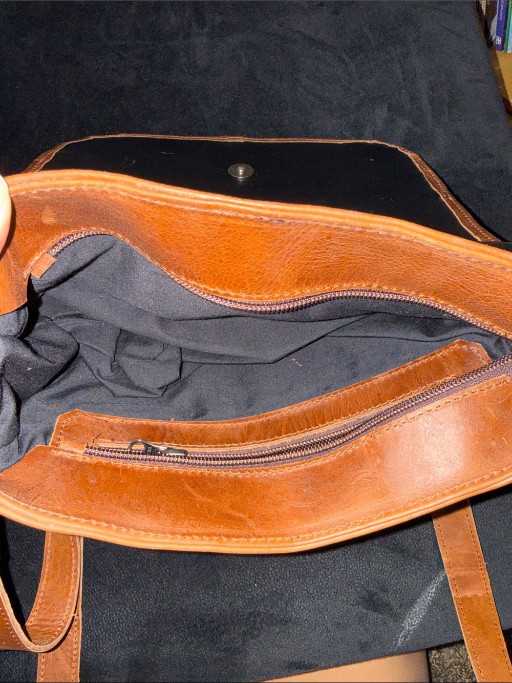 Tan Leather Crossbody Bag with Colorful Floral Panel - Picture 3 of 5